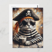 Piratenkatze mit Kaffee Postkarte (Vorne/Hinten)