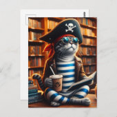 Piratenkatze mit Kaffee Postkarte (Vorne/Hinten)
