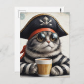 Piratenkatze mit Kaffee Postkarte (Vorne/Hinten)