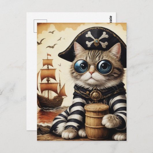 Piratenkatze Postkarte (Vorne/Hinten)