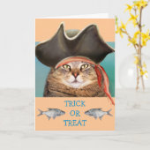 Piratenkatze und FischHalloween Karte (Gelbe Blume)