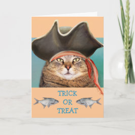 Piratenkatze und FischHalloween Karte