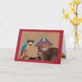 Piratenkatze und Papagei zum Geburtstag Karte (Gelbe Blume)