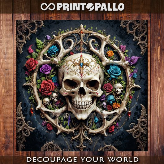 Piratenknochenmedallion mit Schädel und Blume Seidenpapier