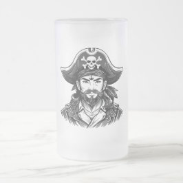 Piratenkopf mit Hut Seemann und Augenklappe und Bä Mattglas Bierglas