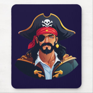 Piratenkopf mit Hut Seemann und Augenklappe und Bä Mousepad