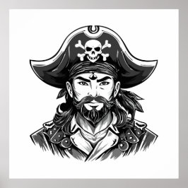 Piratenkopf mit Hut Seemann und Augenklappe und Bä Poster