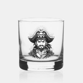 Piratenkopf mit Hut Segler und Augenklappe und Bär Whiskyglas