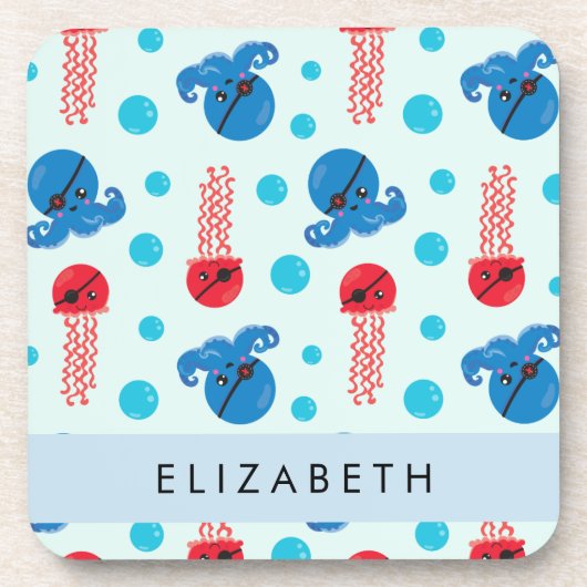 Piratenkopus, Piratenquallen, Meer, Ihr Name Getränkeuntersetzer (Vorderseite)