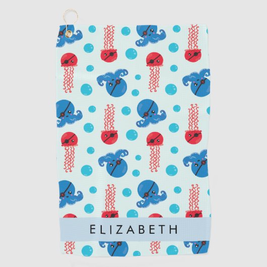 Piratenkopus, Piratenquallen, Meer, Ihr Name Golfhandtuch (Vorderseite)