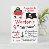 Piratenkrebs Geburtstagseinladungen Einladung (Stehend Vorderseite)