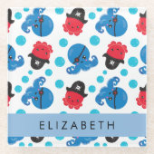 Piratenktopus, Octopus-Muster, Meer, Ihr Name Glasuntersetzer (Vorderseite)