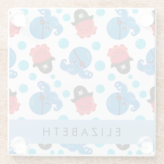 Piratenktopus, Octopus-Muster, Meer, Ihr Name Glasuntersetzer (Rückseite)