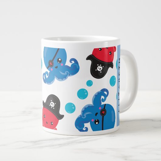 Piratenktopus, Octopus-Muster, Meer, Ihr Name Jumbo-Tasse (Vorderseite Rechts)