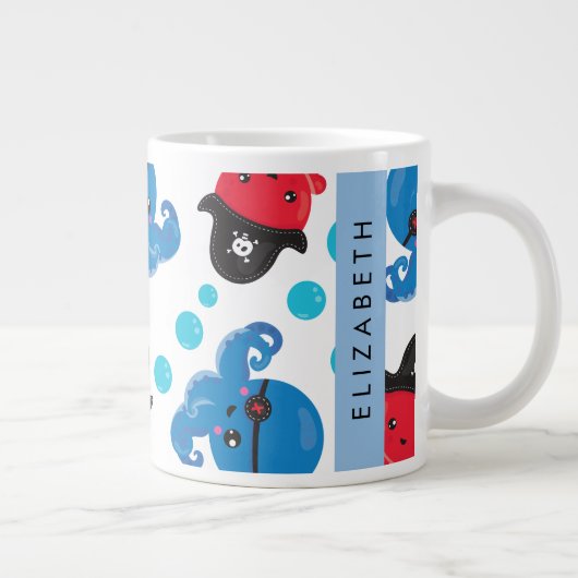 Piratenktopus, Octopus-Muster, Meer, Ihr Name Jumbo-Tasse (Rechts)