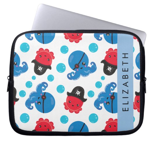 Piratenktopus, Octopus-Muster, Meer, Ihr Name Laptopschutzhülle (Vorderseite)