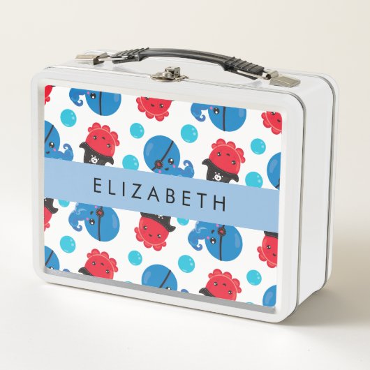 Piratenktopus, Octopus-Muster, Meer, Ihr Name Metall Brotdose (Vorderseite)