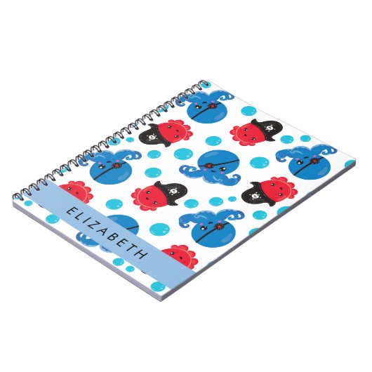 Piratenktopus, Octopus-Muster, Meer, Ihr Name Notizblock (Linke Seite)