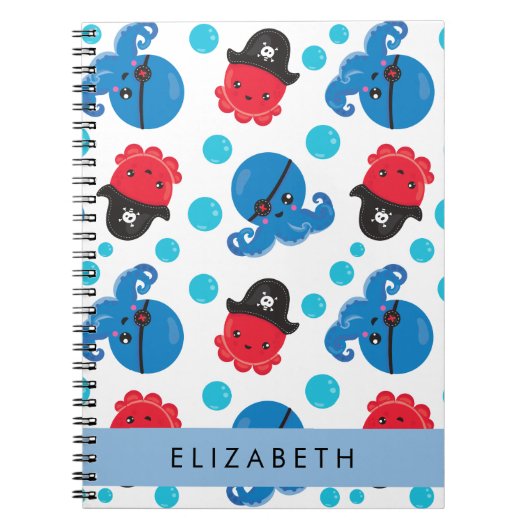 Piratenktopus, Octopus-Muster, Meer, Ihr Name Notizblock (Vorderseite)