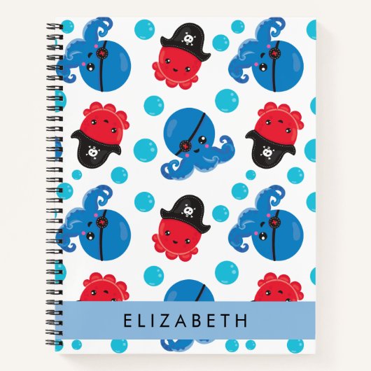 Piratenktopus, Octopus-Muster, Meer, Ihr Name Notizblock (Vorderseite)