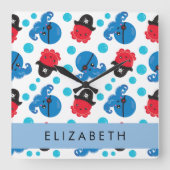 Piratenktopus, Octopus-Muster, Meer, Ihr Name Quadratische Wanduhr (Vorderseite)