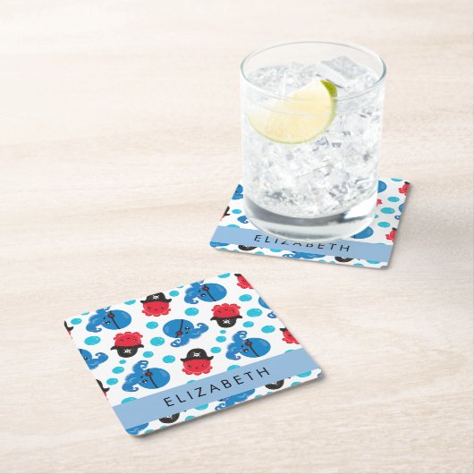 Piratenktopus, Octopus-Muster, Meer, Ihr Name Rechteckiger Pappuntersetzer (Vor Ort)