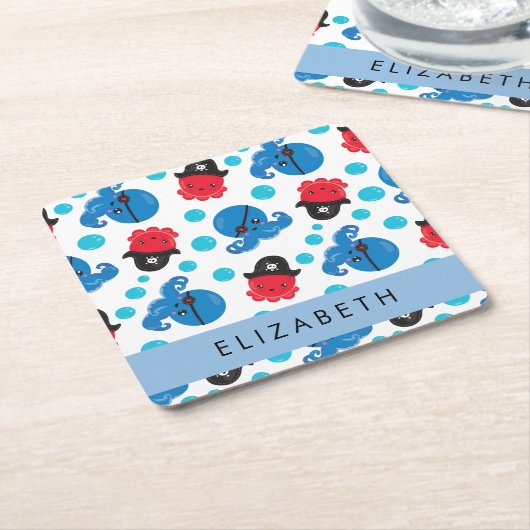 Piratenktopus, Octopus-Muster, Meer, Ihr Name Rechteckiger Pappuntersetzer (angewinkelt)