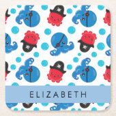 Piratenktopus, Octopus-Muster, Meer, Ihr Name Rechteckiger Pappuntersetzer (Vorderseite)