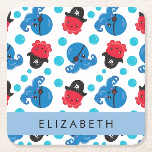 Piratenktopus, Octopus-Muster, Meer, Ihr Name Rechteckiger Pappuntersetzer (Vorderseite)