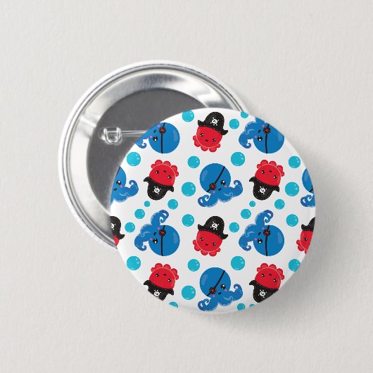 Piratenktopus, Octopusmuster, Meerestiere Button (Vorne & Hinten)