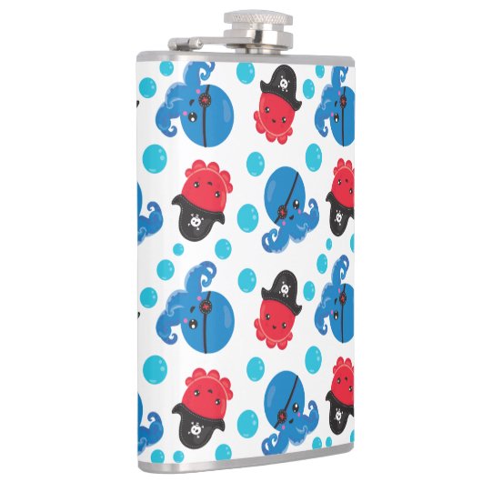 Piratenktopus, Octopusmuster, Meerestiere Flachmann (Rechts)