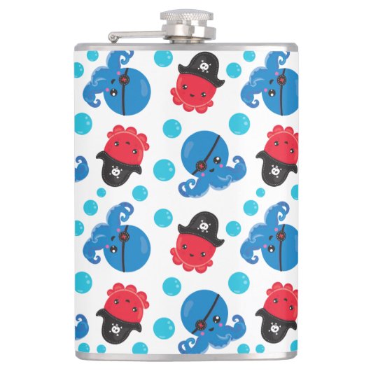 Piratenktopus, Octopusmuster, Meerestiere Flachmann (Vorderseite)