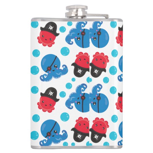 Piratenktopus, Octopusmuster, Meerestiere Flachmann (Rückseite)