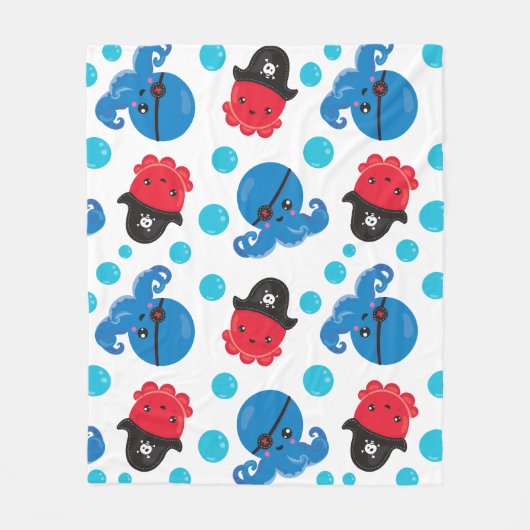 Piratenktopus, Octopusmuster, Meerestiere Fleecedecke (Vorderseite)
