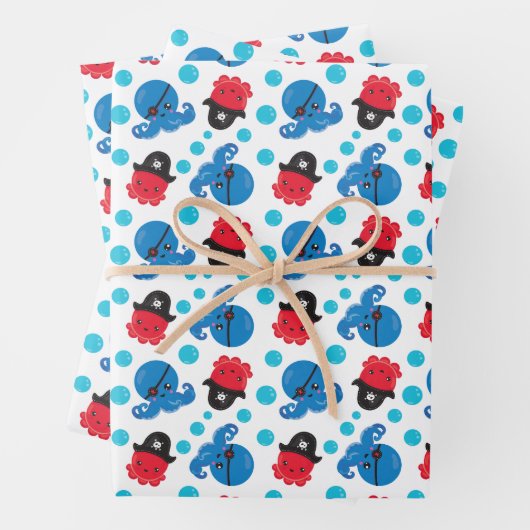 Piratenktopus, Octopusmuster, Meerestiere Geschenkpapier Set (Beispiel)