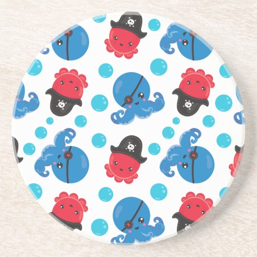 Piratenktopus, Octopusmuster, Meerestiere Getränkeuntersetzer (Vorne)