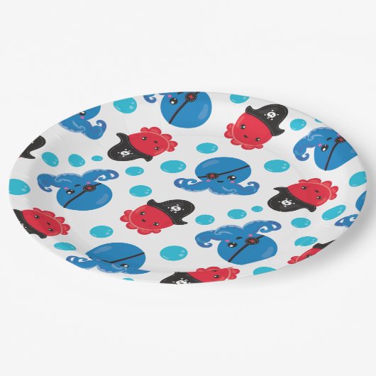 Piratenktopus, Octopusmuster, Meerestiere Pappteller (Schrägansicht)