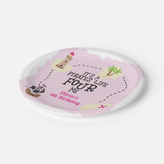 Piratenleben VIER MICH Rosa Geburtstag Pappteller (Schrägansicht)