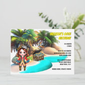 Piratenmädchen Insel Schatz tropischer Vogel Einladung (Stehend Vorderseite)