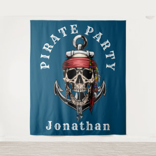 Piratenschädel-Hintergrund mit Herzsymbolen Wandteppich