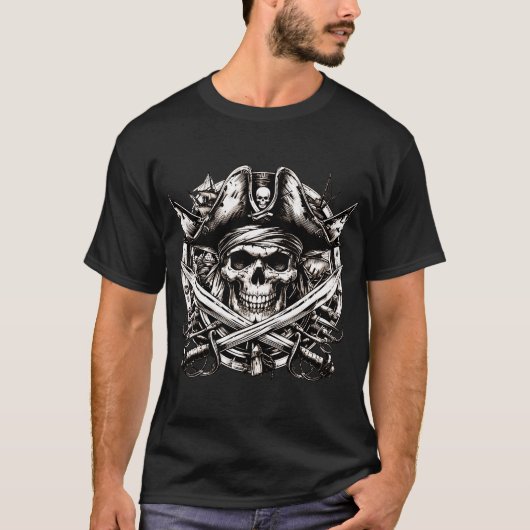 Piratenschädel mit gekreuzten Schwertern T-Shirt (Vorderseite)