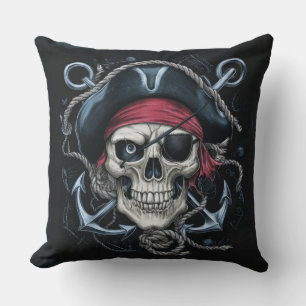 Piratenschädel mit Kreuzhut und Kreuzankern Kissen