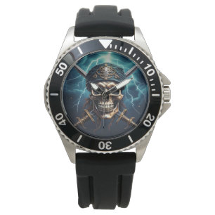 Piratenschädel mit Schwertern Armbanduhr