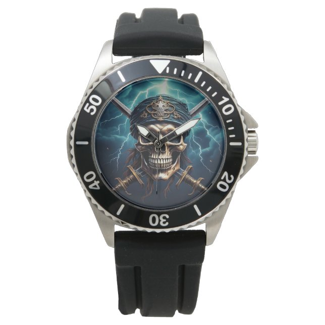 Piratenschädel mit Schwertern Armbanduhr (Vorderseite)