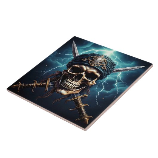 Piratenschädel mit Schwertern Keramik Tile Fliese (Seite)
