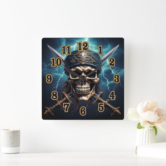 Piratenschädel mit Schwertern Wall Clock Quadratische Wanduhr (Zuhause)