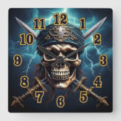 Piratenschädel mit Schwertern Wall Clock Quadratische Wanduhr (Vorderseite)