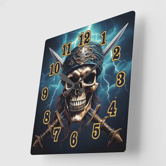 Piratenschädel mit Schwertern Wall Clock Quadratische Wanduhr (Winkel)