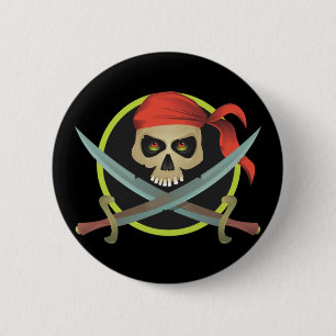 Piratenschädel mit überquerten Schwertern Button