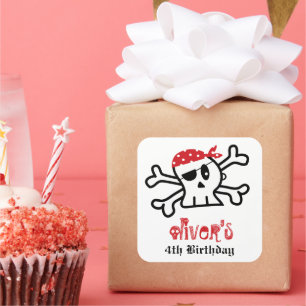 Piratenschädel-Skelett Jungen Geburtstagsfeier Mit Quadratischer Aufkleber